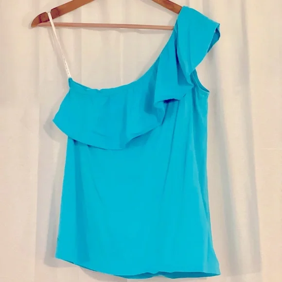 Lilly Pulitzer One Shoulder Turquoise Ruffle Tank - Picture 2 of 4